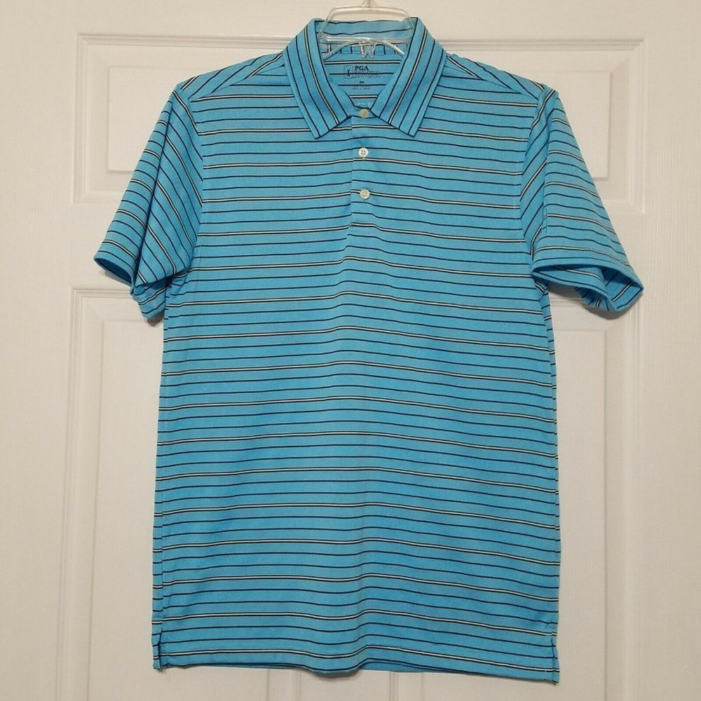 PGA Tour Men's Polo Shirt ~ Sz M ~ Blue ~ Stripes